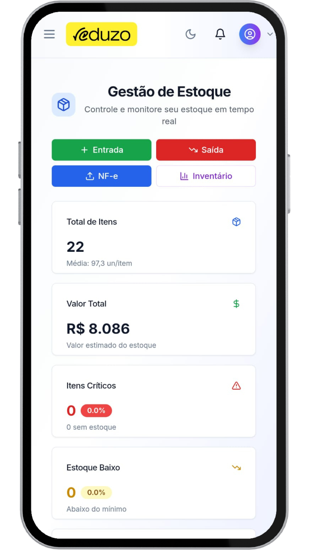 Mockup do painel no celular